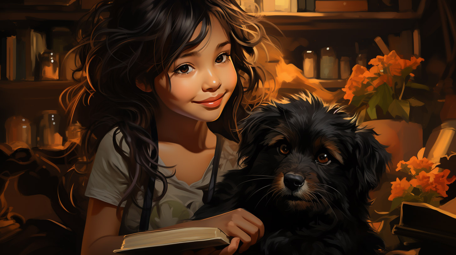 Animated-small-girl-with-her-black-dog